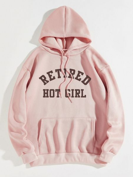 

letter graphic kangaroo pocket drawstring thermal hoodie 50mb#, White;black