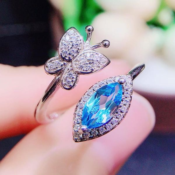 

cluster rings per jewelry natural blue z butterfly ring 0.7ct gemstone 925 sterling silver fine q2042715, Golden;silver