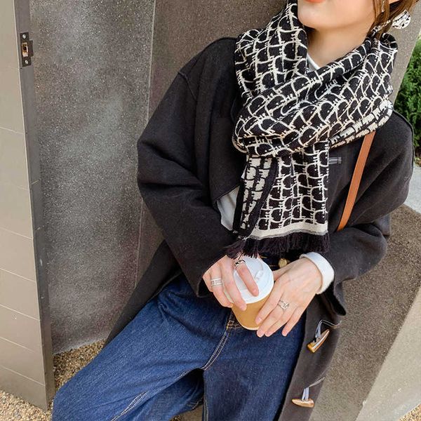 

2021 autumn and winter d-shaped imitation cashmere scarf fashion letter shawl women's warm bib, Blue;gray