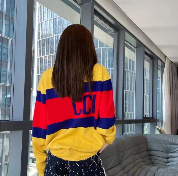 

tide brand 21 autumn and winter women's sweaters new retro contrast color college style letter jacquard soft sweater yellow, White;black