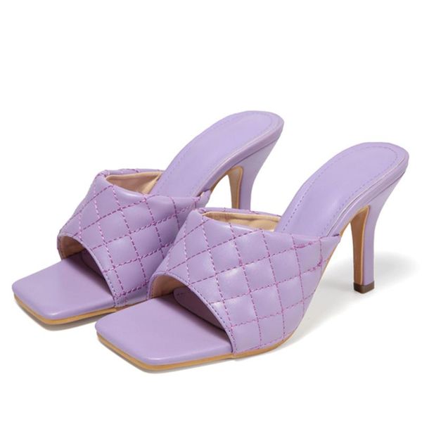 

sweet women sugar color high heels slippers summer colorful purple blue mules slides sandals plus size 42 shoes, Black