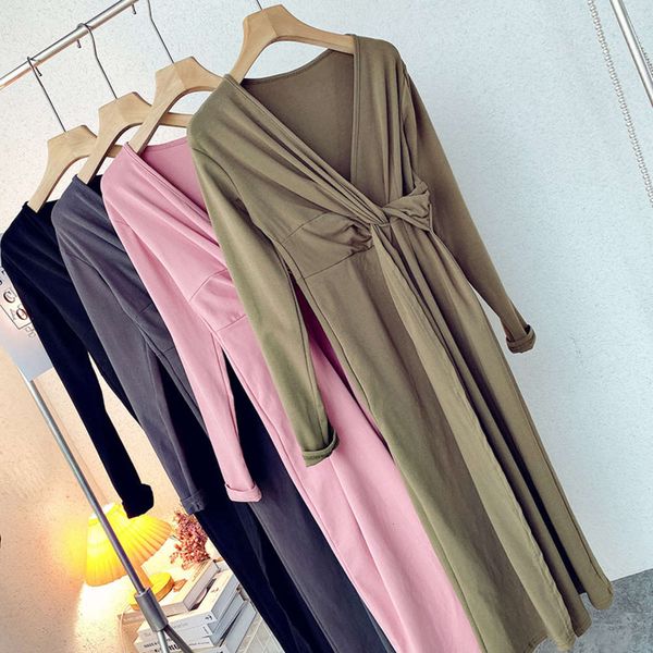 

autumn women's solid color v-neck hip high split skirt dress women, Black;gray