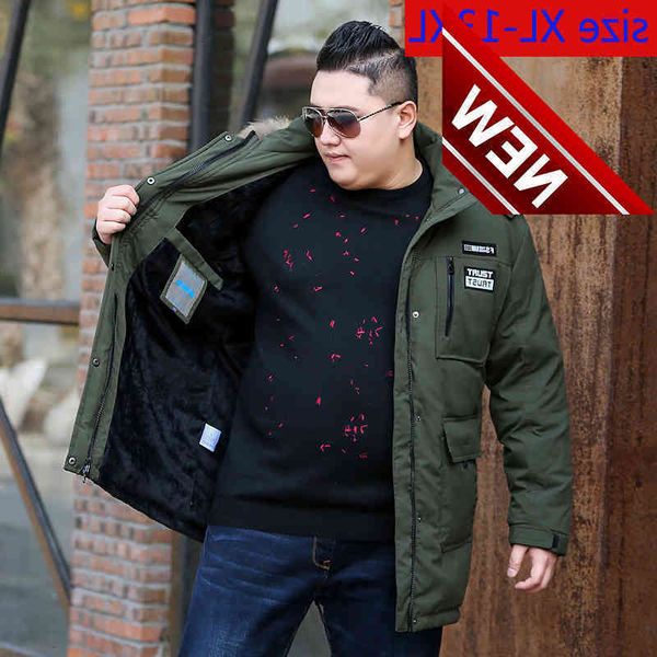 

new fashion men long style down jacket large obese thick inner plus velvet casual size -10xl11xl12xl13xl, Black