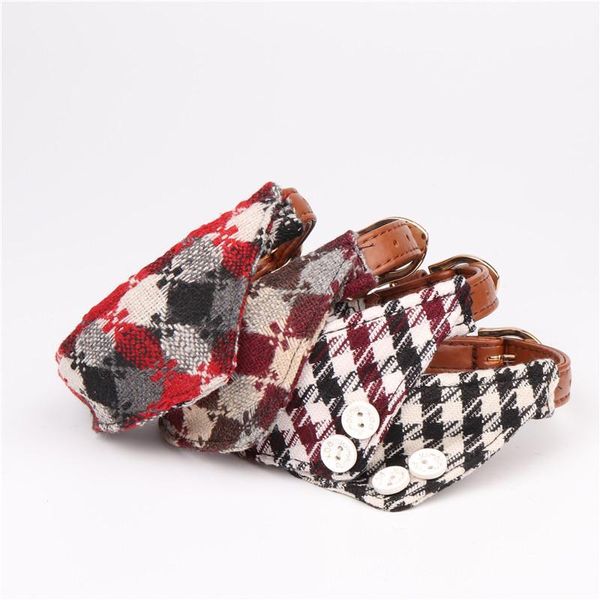

cat collars & leads plaid pet dogs/cats collar adjustable pu leather puppy necklace scarf small dog bandana bow tie chihuahua