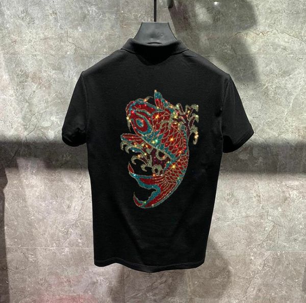 

casual rhinestone men's polo drill chinese fish style new arrived, White;black