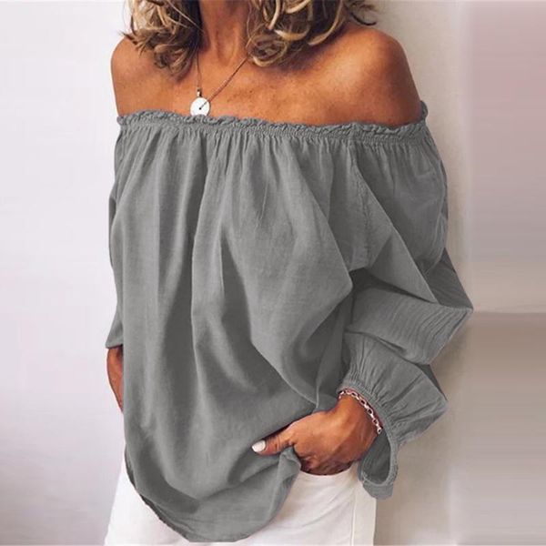 

women's blouses & shirts women cotton linen loose off shoulder long sleeve casual slash neck vintage holiday streetwear pullover blusa, White
