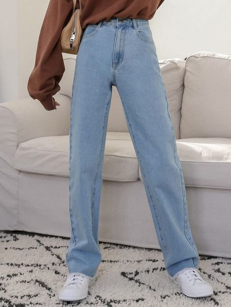 

dazy high waist straight leg jeans t7ya#, Blue