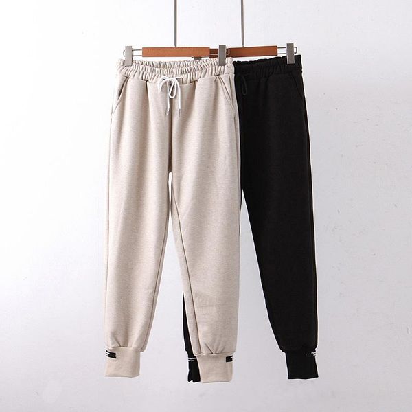 

women's pants & capris women ankle length autumn winter 2021 fashion elastic waist modern lady fleece inside bottom, Black;white