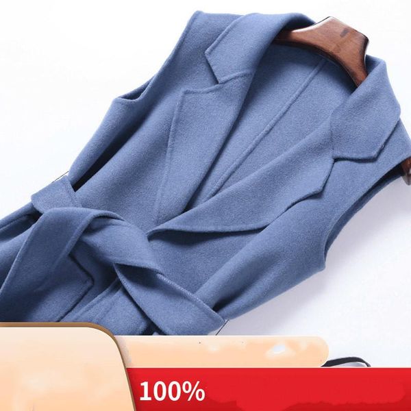 

women's vests fashion 95% double-side cashmere vest long solid wool coat female waistcoat women colete feminino w1127, Black;white