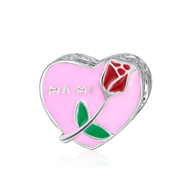 

fits pandora bracelets 20pcs heart rose enamel tulip silver charm bead fit original pandora bracelets diy jewelry for women gift, Black