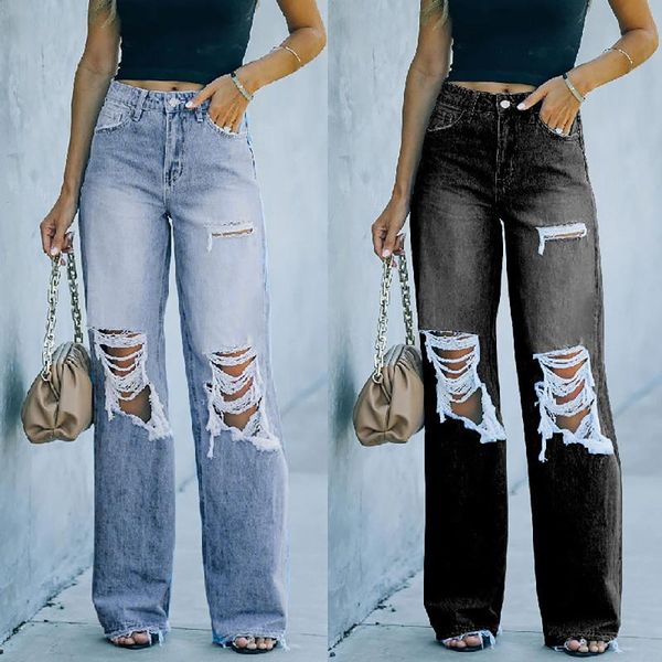 

women's jeans stretch hole slim denim pants street wear women skinny jeggings mom ripped slimming low rise, Blue
