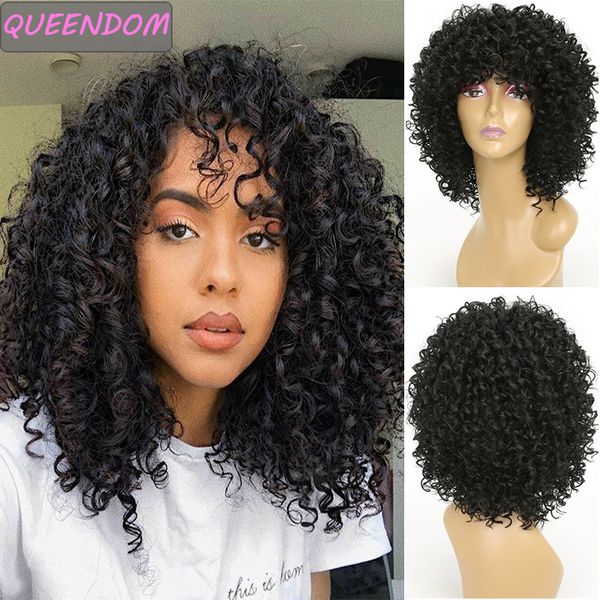 

afro curly wigs with bangs for black women synthetic long african american wave wig natural heat resistant kinky curly false wig