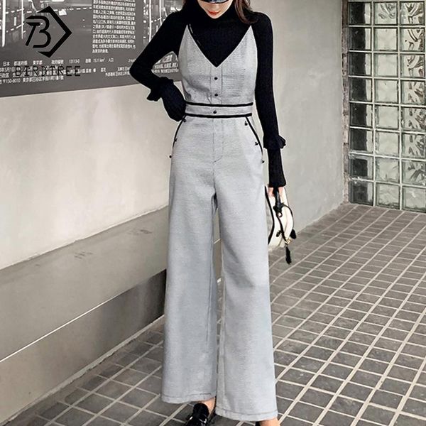 

women's jumpsuits & rompers 2021 spring office lady plaid button fashion v-neck high waist straight female jumpsuit s01212o, Black;white