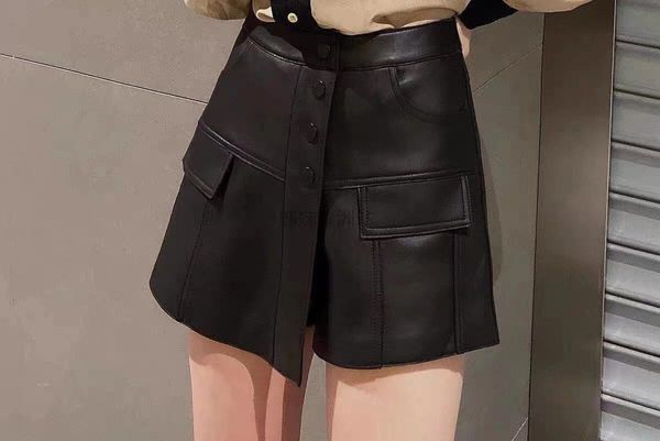 

women's shorts fashion women leather runway luxury famous brand european design party style women's clothing cr07, White;black