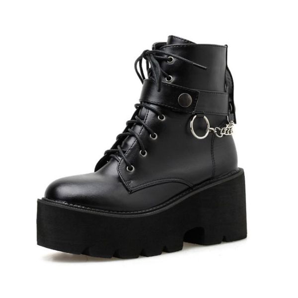 

boots swyivy platfrom sneakers women black ankle punk rivet shoes 2021 autumn inside wedges for metal chain