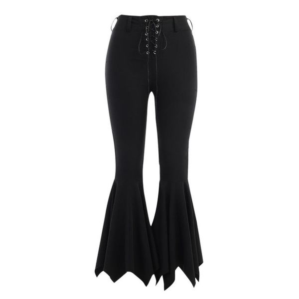 

women's pants & capris gothic dark y2k flare women streetwear high waist bandage slim fit lace up fairy grunge mall goth punk trousers, Black;white