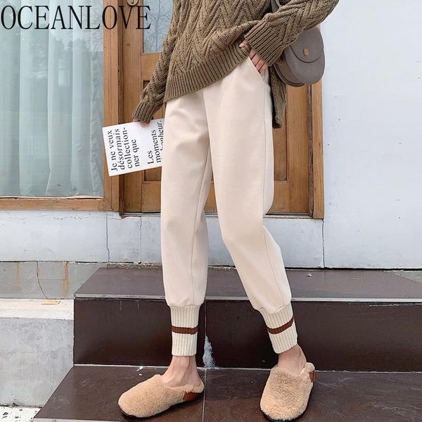

women's pants & capris oceanlove striped harem women 2021 winter clothes wool warm thick mujer pantalones autumn korean style trousers, Black;white