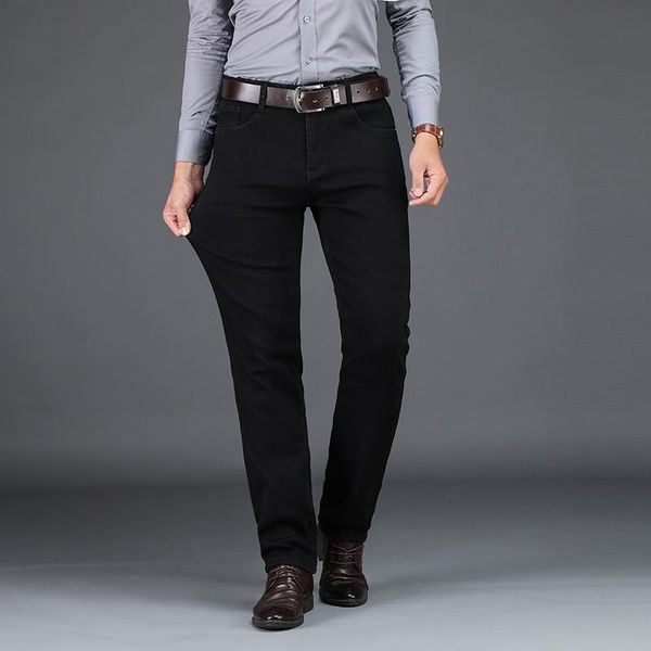 

men's jeans 2021 autumn winter brand pure black fitted straight classic style young casual slim stretch denim size 29-42, Blue