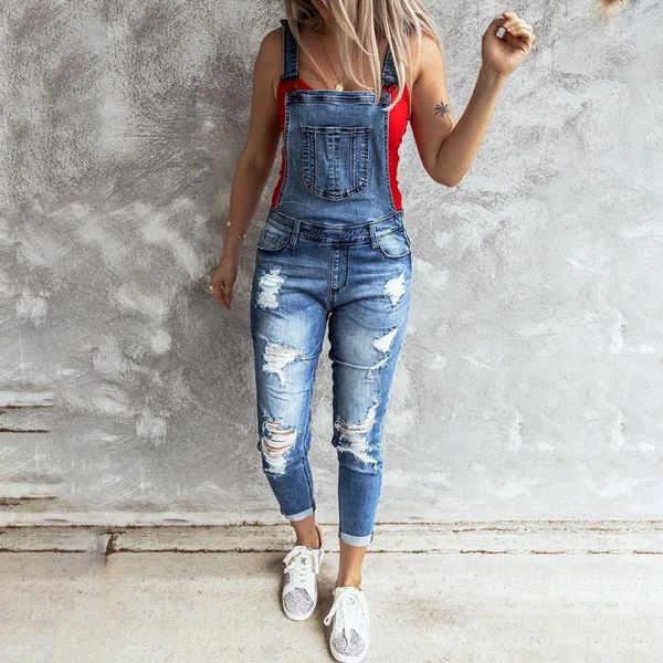 

women denim bib pants 2021 summer fashion casual vintage ripped jeans dungarees slim pockets rompers female women's jumpsuits &, Black;white