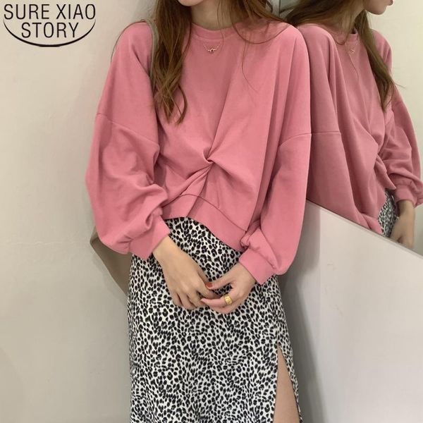 

women's hoodies & sweatshirts round collar pink twisted preppy style sweatshirt women sweet autumn korean casual 2021 clothes 11750, Black