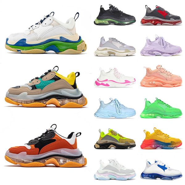 

2021 triple s running shoes balenciaca clear sole navy white pink grey cherry blossom powder lavender beige off womens mens sneaker trainers, White;red