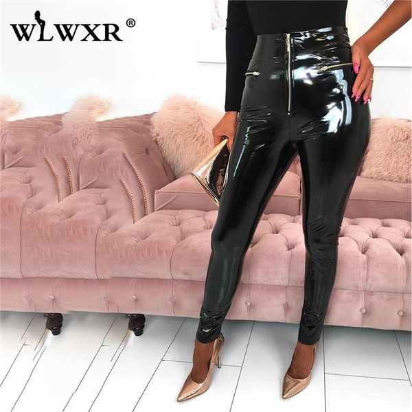 

women's pants & capris wlwxr winter black red faux pu leather women trousers zipper bodycon female club party ladies high waist, Black;white