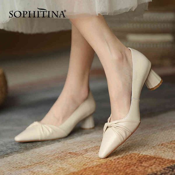 

sophitina handmade leather women's shoes elegant bow spring shoes mid-heel comfortable female pumps ao489 210513, Black