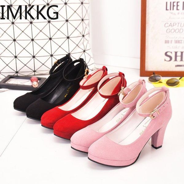 

fashion women round toe thick heel office high shoes arrival ladies flock ankle buckle platform stilettos y10076 dress, Black