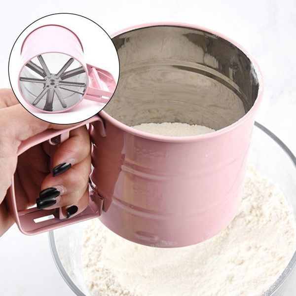 

stainless steel mesh flour sifter bolt manual sugar icing shaker mechanical baking sieve kitchen tools & pastry