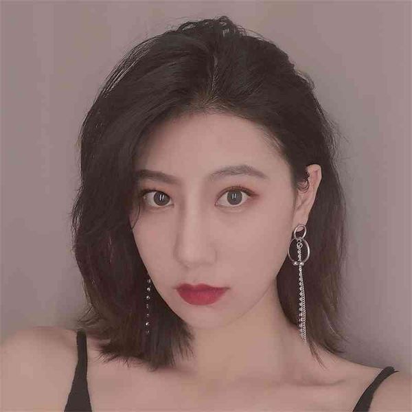 

simple style simple temperament metal asymmetric chain earrings for women, Black