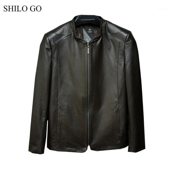 

men's jackets shilo go leather jacket mens spring fashion sheepskin genuine coat stand collar business concise zipper, Black;brown