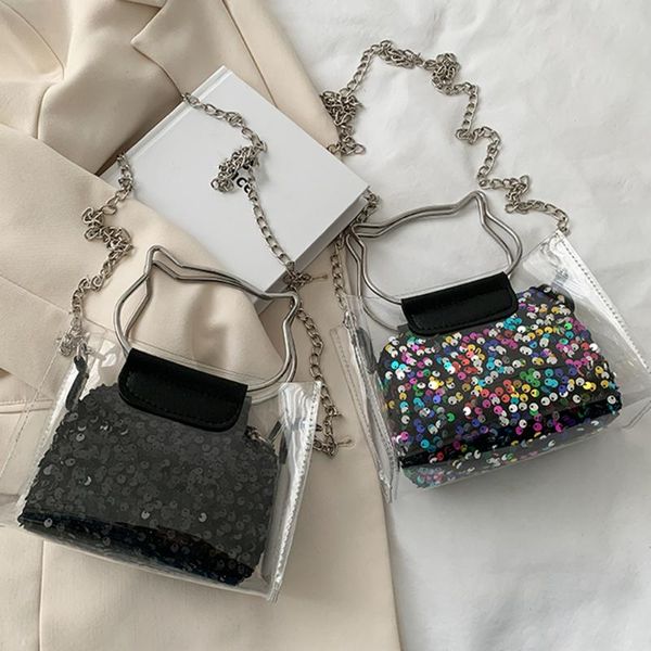 

evening bags 2pcs mini pu leather shoulder vintage women composite clear chain crossbody bag sequins small clutch for