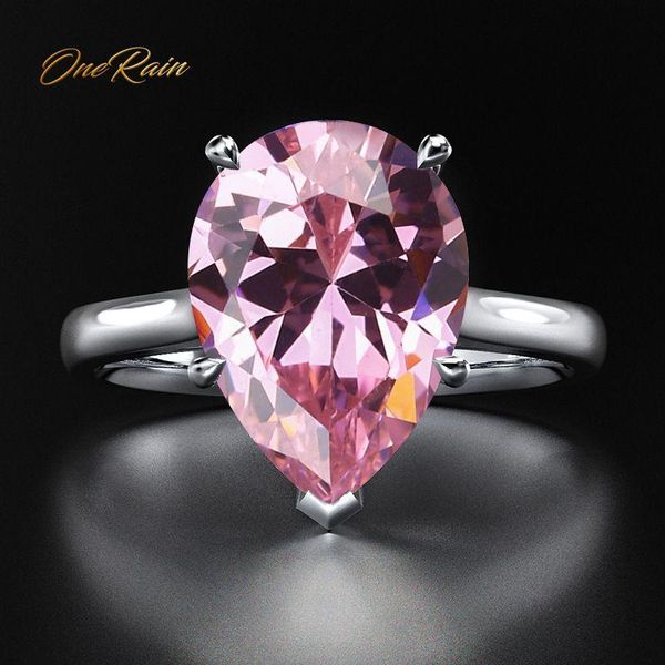 

cluster rings onerain vintage 925 sterling silver water drp pink sapphire gemstone wedding engagement white gold ring fine jewelry wholesale, Golden;silver