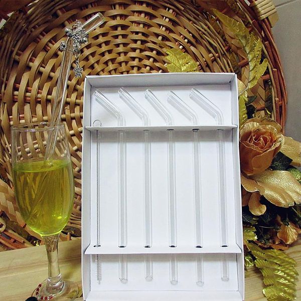 

drinking straws 5pcs straw 1pc brush high temperature resistant transparent glass wedding birthday party drink tableware straight
