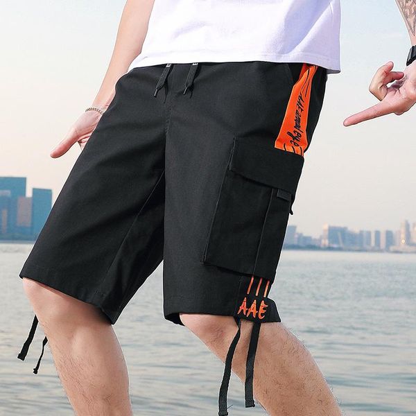 

men's shorts pure cotton fashion mens cargo summer male beach board joggers sweatshorts boys casual pants long bermuda drawstring z031, White;black