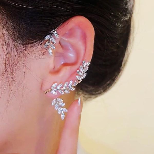 

stud statement leaf ear cuff earrings for women 2021 fashion micro pave jewelry earings wholesale, Golden;silver