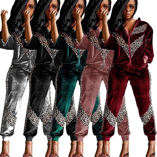 Sport Tracksuits Sweatsuit Patchwork Velvet Mulheres Conjunto Jogger Calças Conjuntos Active Wear Two Parte Fitness Roupas