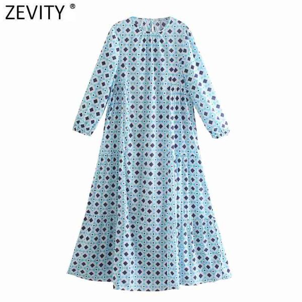 

zevity women vintage o neck geometric print casual loose straight mini dress female chic pleats vestido retro party ds8291 210419, Black;gray