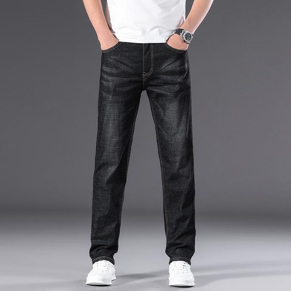 

men's jeans business 2021 fashion regular-fit stretch light blue dark black