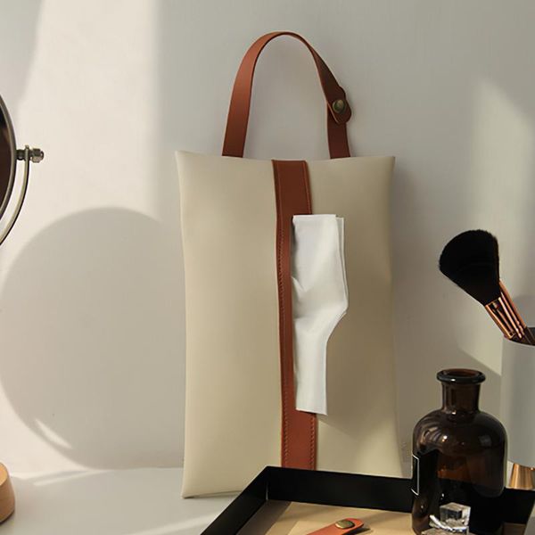

tissue boxes & napkins elegant zipper pouch pu leather box outdoor portable useful napkin container with lanyard for home car office cafe