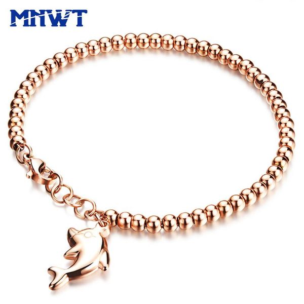 

charm bracelets mnwt fashion rose gold colour chain women's bracelet women stainless steel dolphin bangle & girl beaded birthday gift, Golden;silver