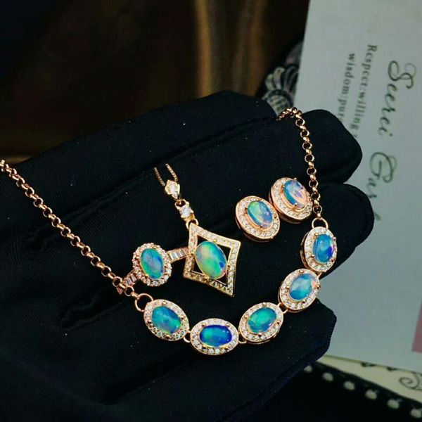 

meibapj natural opal gemstone earrings ring necklace bracelet 4 pieces siut for women real 925 sterling silver fine jewelry set bracelet, &, Black