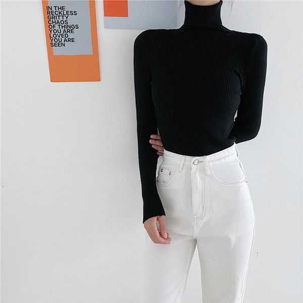 

women knitting turtleneck female slim sweaters fit tight knitted solid color korean basic pullovers clothes jumper sueter, White;black
