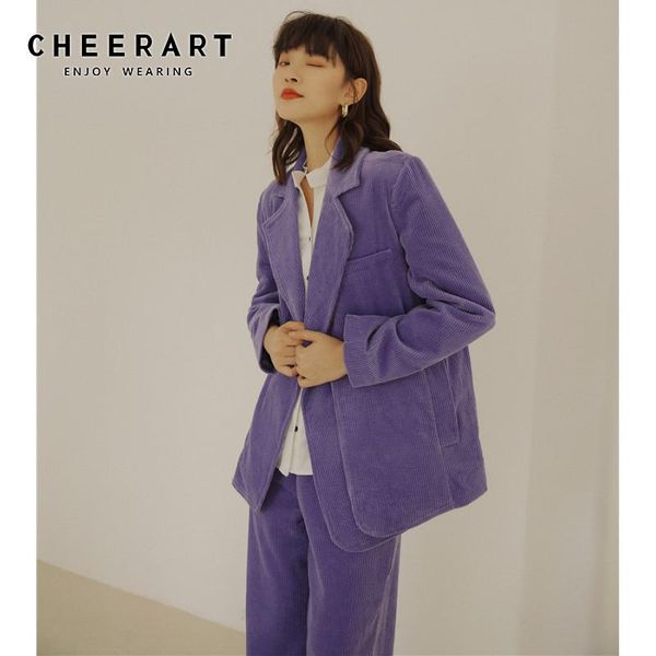 

women's tracksuits cheerart corduroy womens suits blazer with pants purple 2 piece sets fall outfits 2021 suit and korean fashion, Gray
