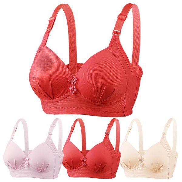 

bras women back buckle cotton bra wire plus size underwear widened shoulder straps brasieres comfort pink breast cover female, Red;black