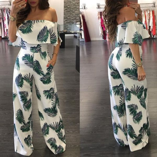 Macacões das Mulheres Macacões Vendem 2021 Sexy Off Should Floral Imprimir Spandex Jumpsuit Boho Estilo Festa de Estilo Holiday Romper Macacão