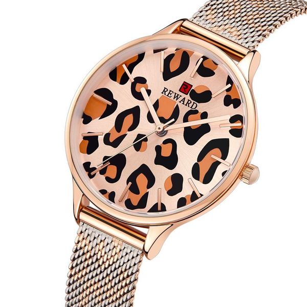 

wristwatches women quartz watch fashion casual ladies stainless steel mesh bracelet rose gold leopard design female clock, Slivery;brown