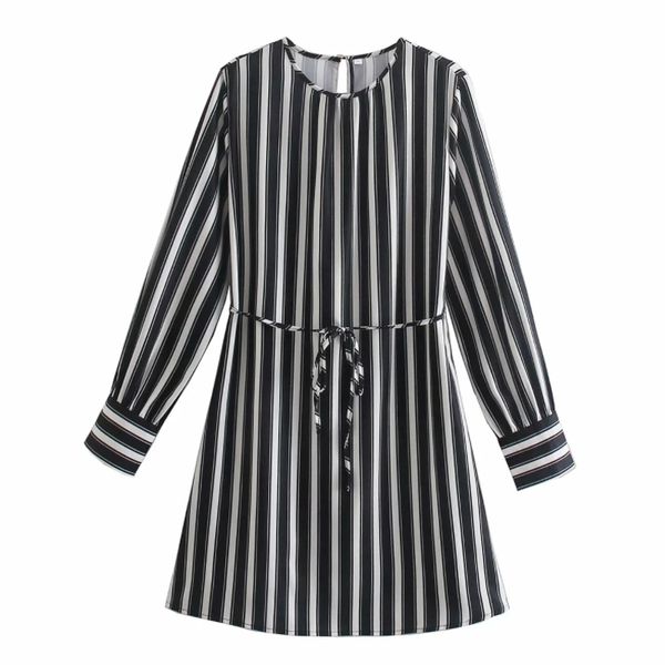 

spring women black white striped mini dress female o neck long sleeve clothes casual lady loose vestido d7331 210430, Black;gray