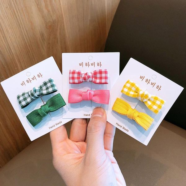 

2pcs/lot simple children's sweet plaid bowknot hair rope headwear fashion girl princess fabric rubber band accessories, Slivery;white