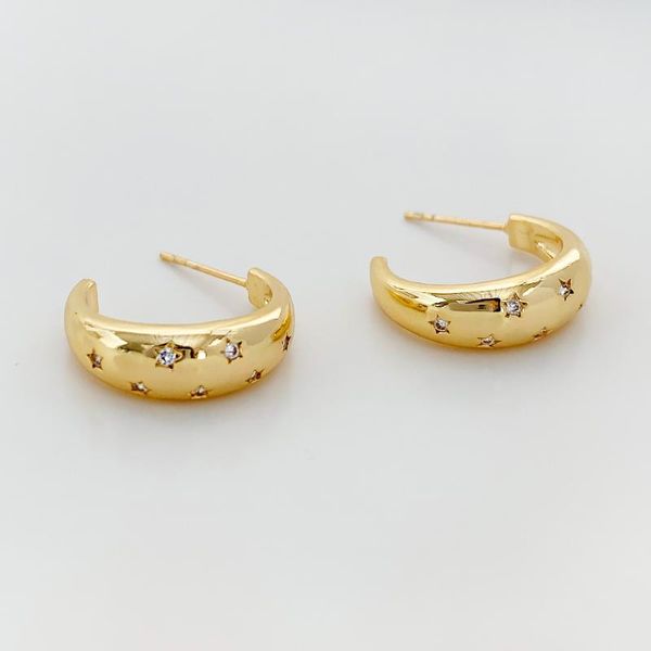 

hoop & huggie peri'sbox gold color copper sparkly zircon star earrings for women chunky trendy small earring romantic summer gifts, Golden;silver